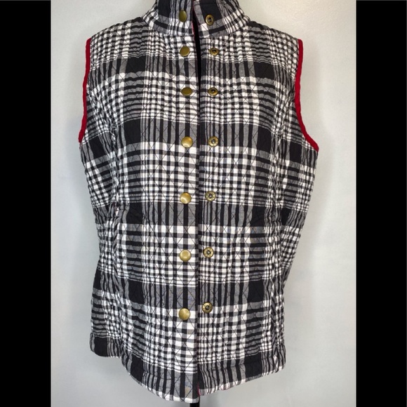Plaid black and white quilted vest REVERSIBLE red - Picture 7 of 12